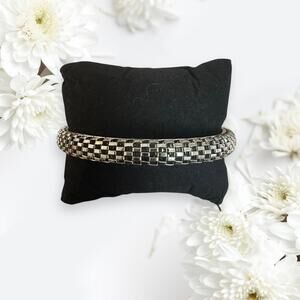 Silver Tone Checkered Bracelet • Geometric Pattern